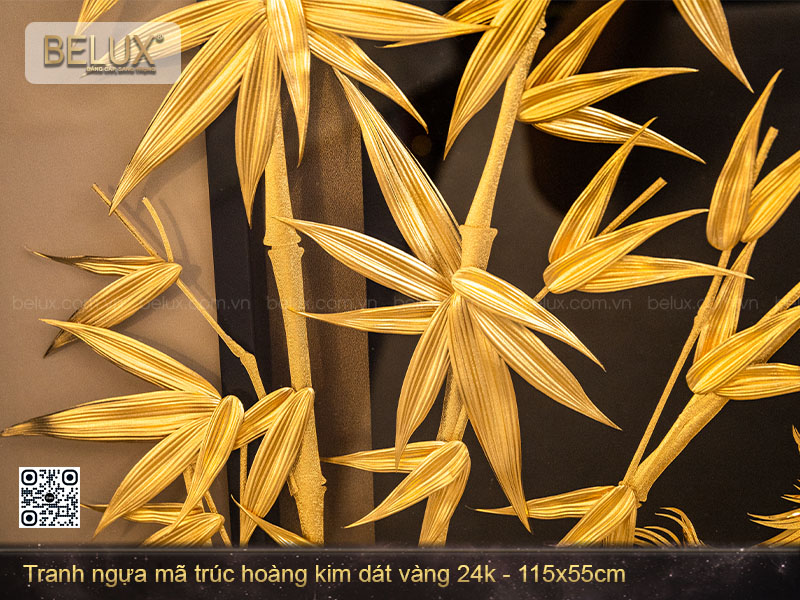 Tranh Ngựa Mã Trúc Hoàng Kim dát vàng 24k 115x55cm
